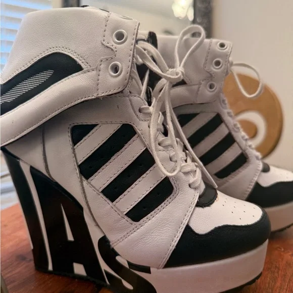 Jeremy Scott x Adidas Black and White Wedge Sneakers - Picture 1 of 17